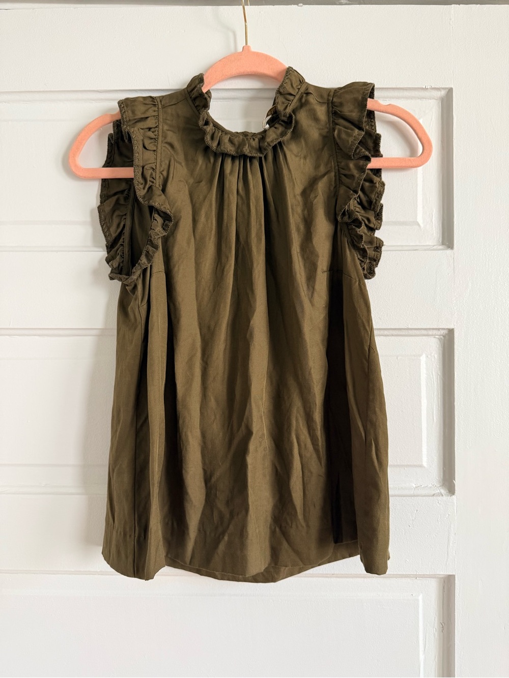 Marie Oliver Olive Ruffle Sleeveless Blouse